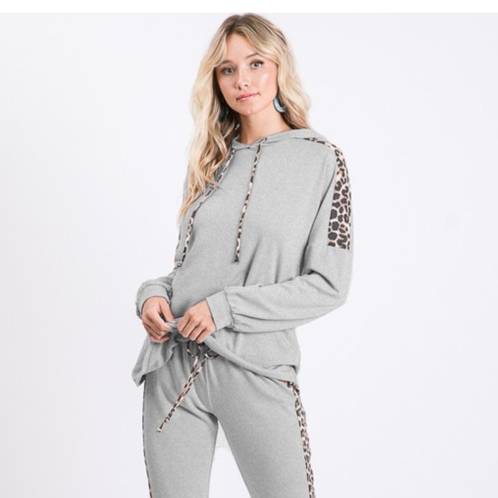 HEIMISH USA Gray Hoodie with Leopard Print Accents